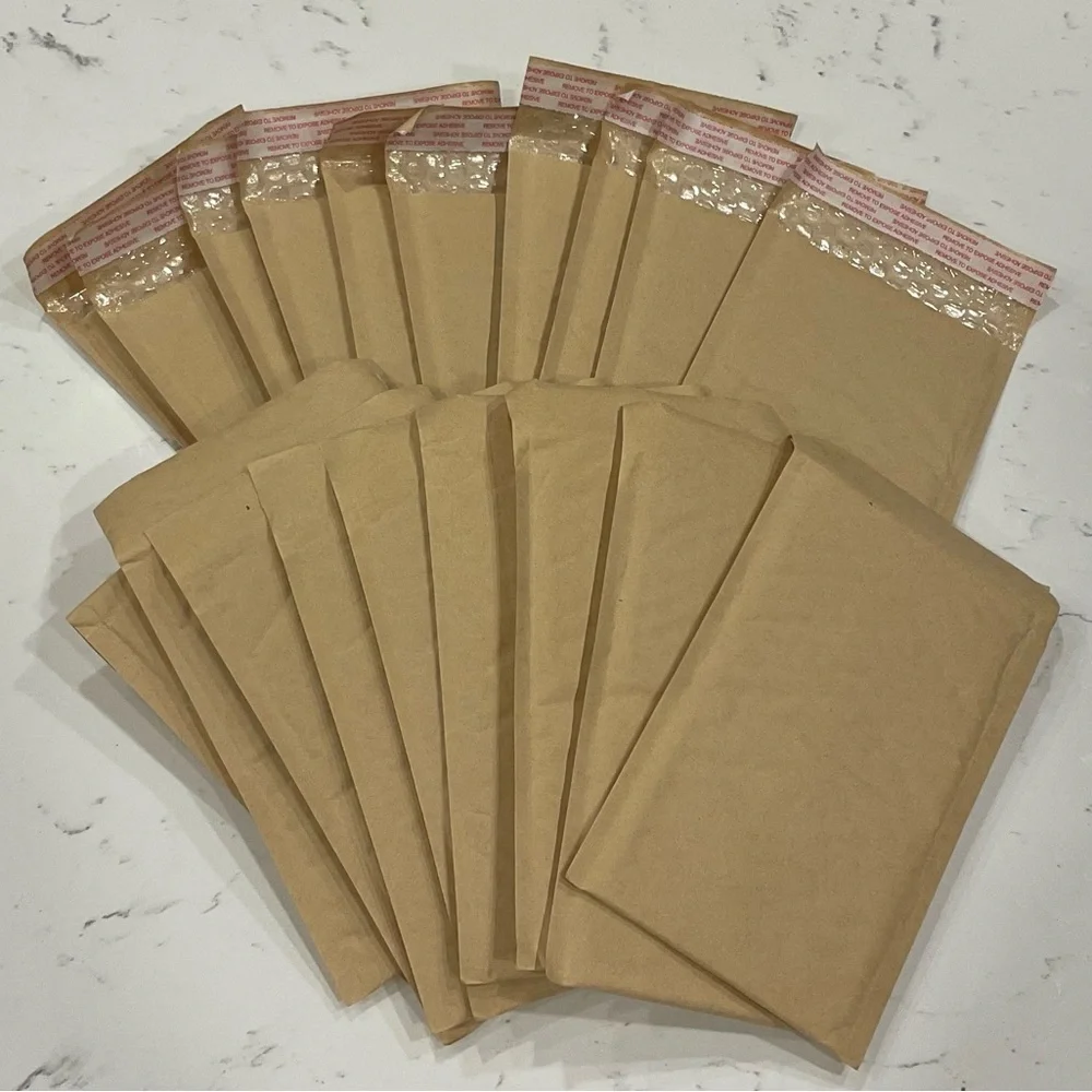 19 Brown Kraft Bubble Mailers  5” x 7”. Self Sealing Shipping Mailers